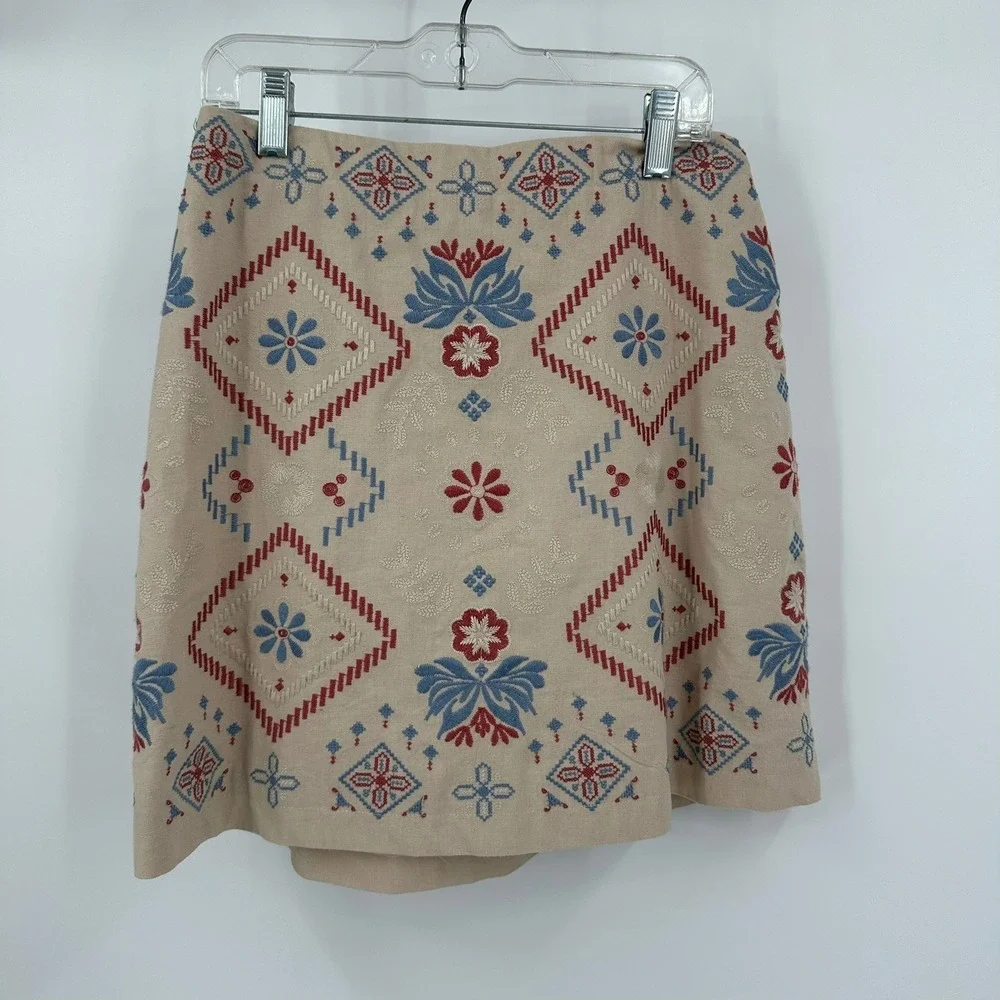 Womens Boho Embroidered Mini Skirt Size S Folk Southwestern Festival Geometric